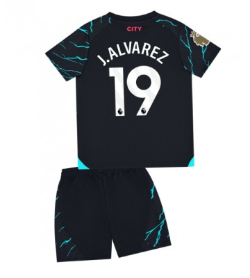 Manchester City Julian Alvarez #19 Kolmas Pelipaita Lasten 2023-24 Lyhyet Hihat (+ Lyhyet housut)